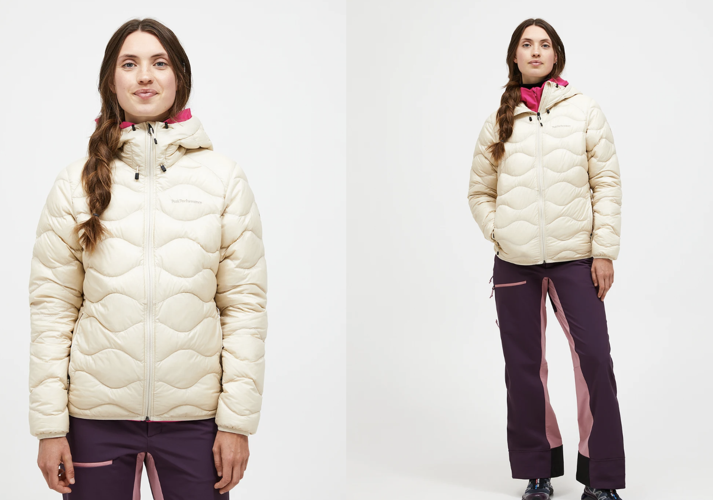 Peak Performance Helium Down Hood Jacket in Sand Fog.